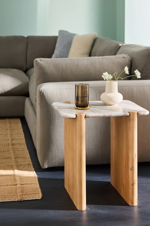 Natural Acacia Wood & Real Marble Callen Side Table from MADE.COM