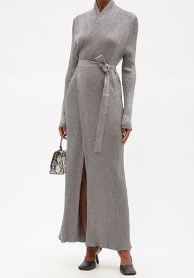 Metallic Rib-Knit Longline Wrap Dress from Balenciaga