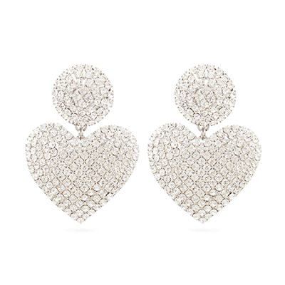Crystal-Heart Drop Clip Earrings from Alessandra Rich