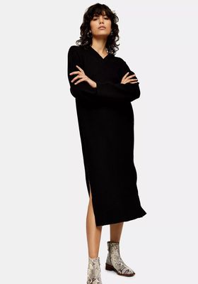 V Neck Knitted Midi Dress With Wool
