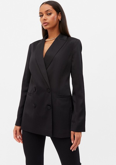 Black Satin Double Breasted Blazer