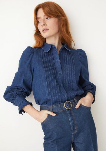 Puff Sleeve Denim Blouse