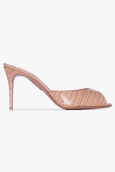 Beige Samantha 85 Crocodile-Effect Mules from Aquazzura