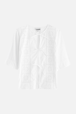 Broderie Anglaise Tie-Front Cotton Top from Ganni