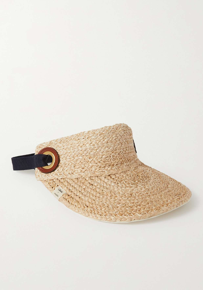 Leather-Trimmed Woven Raffia Visor from Chloe