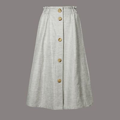 Linen Blend Textured A Line Midi Skirt 