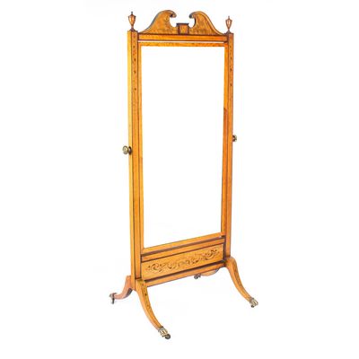 Antique Edwardian Satinwood Marquetry Inlaid Cheval Mirror from Selling Antiques