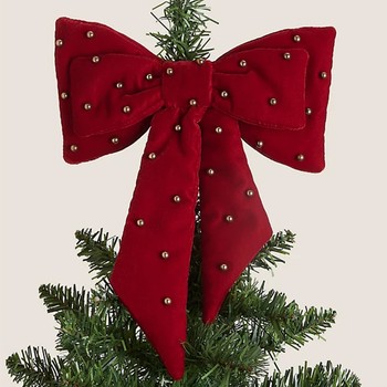 Large Red Velvet Bow Tree Topper