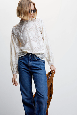 Puffed Sleeves Lace Blouse