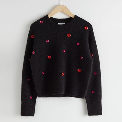 Heart Gem Embellished Wool Blend Sweater from & Other Stories