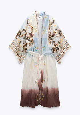 Embroidered Tie-Dye Robe Dress