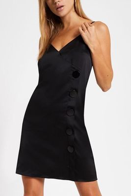 Black Button Cami Side Slip Dress