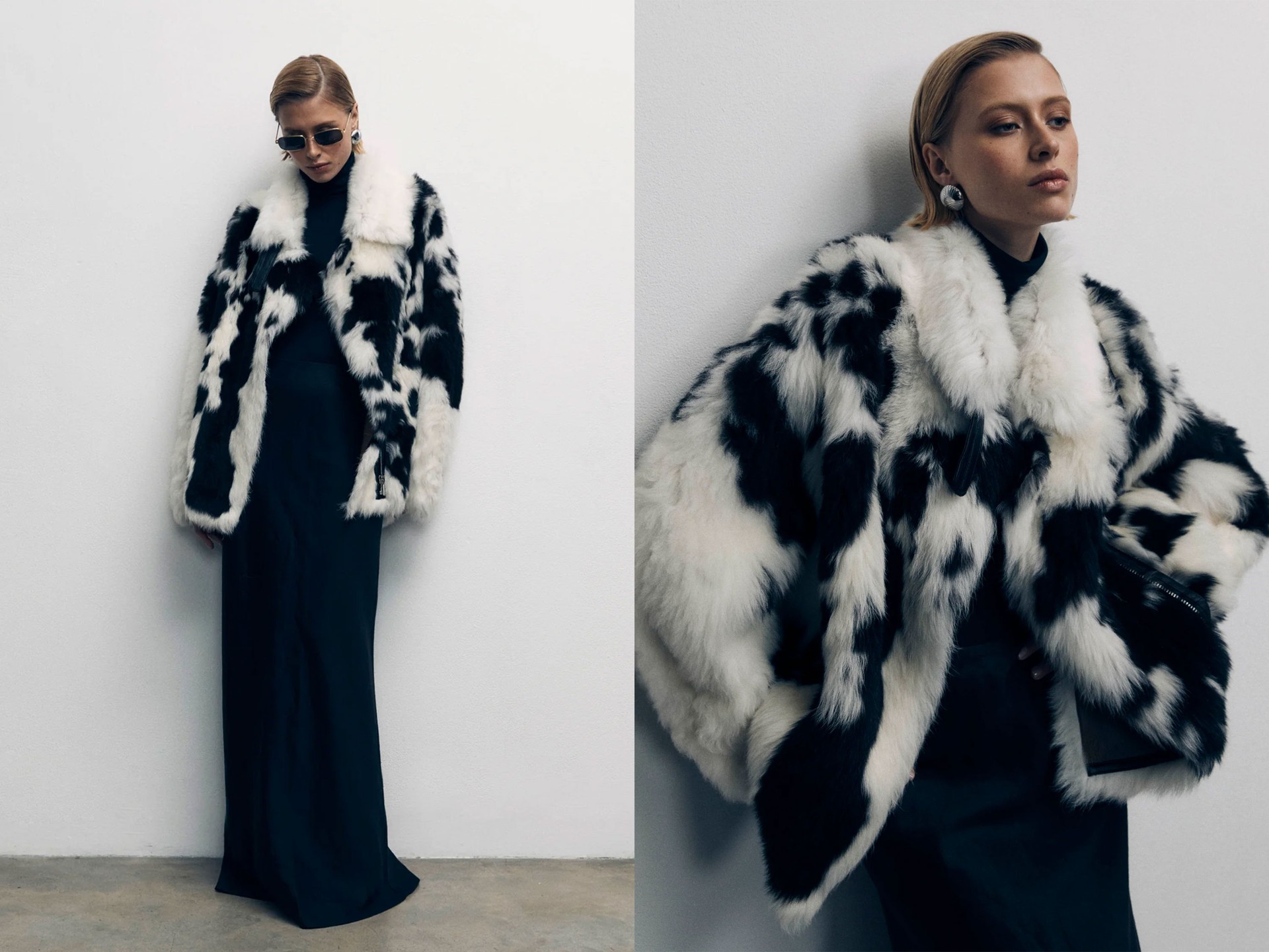 Cow Print Shearling Aviator Jacket from De Savary London