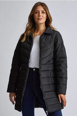 Black Long Padded Jacket With Recycled Wadding