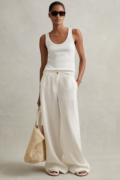 Demi Linen Wide Leg Garment Dyed Trousers