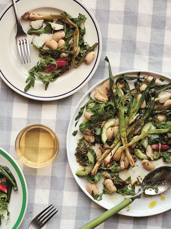 Sweet & Sour Butter Bean, Radish & Grilled Spring Onion Salad