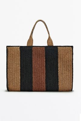 XL Striped Raffia Tote Bag from Massimo Dutti
