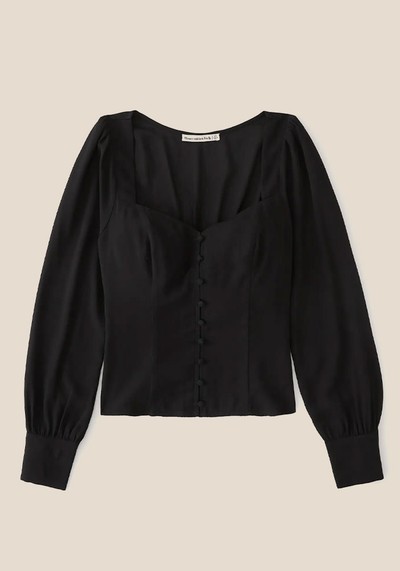 Long-Sleeve Button-Through V-Neck Top