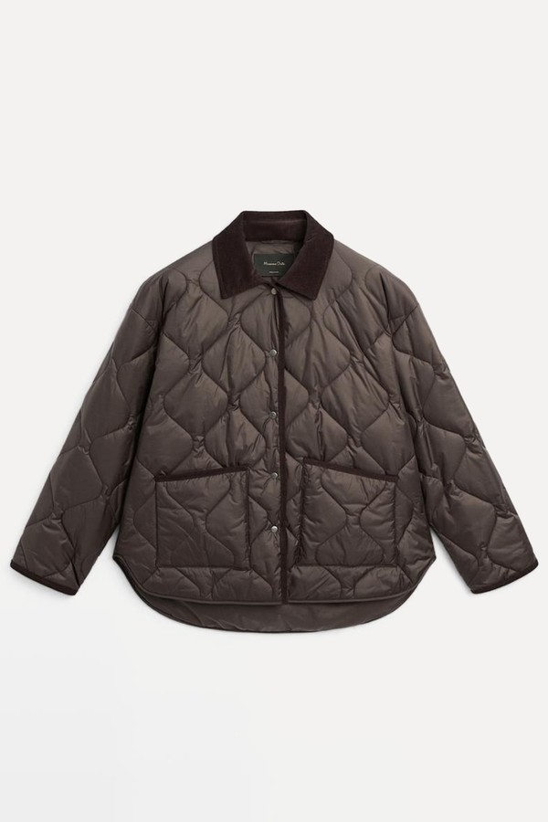 Puffer Jacket With Corduroy Detail
