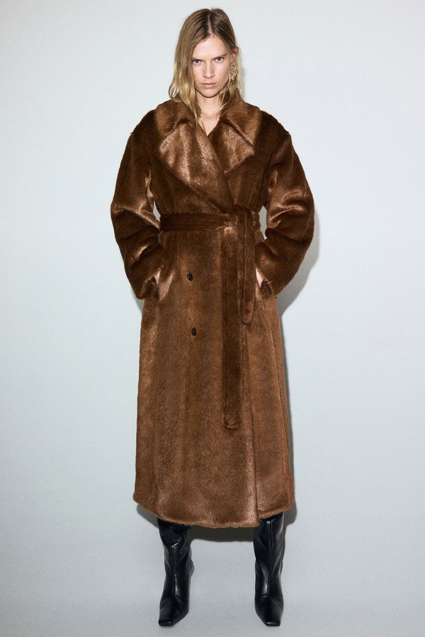Faux-Fur Coat With Belt from Mango