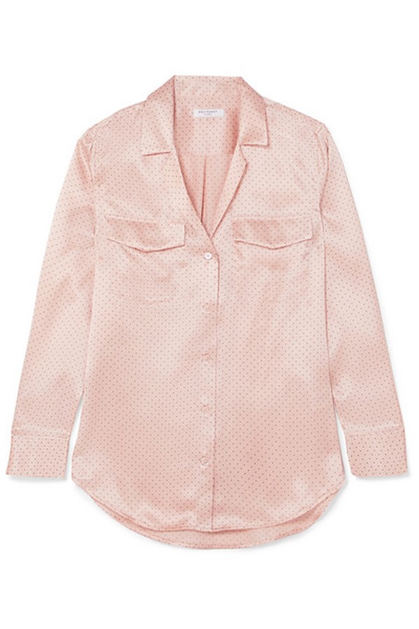 Ansley Polka-Dot Silk-Satin Shirt from Equipment