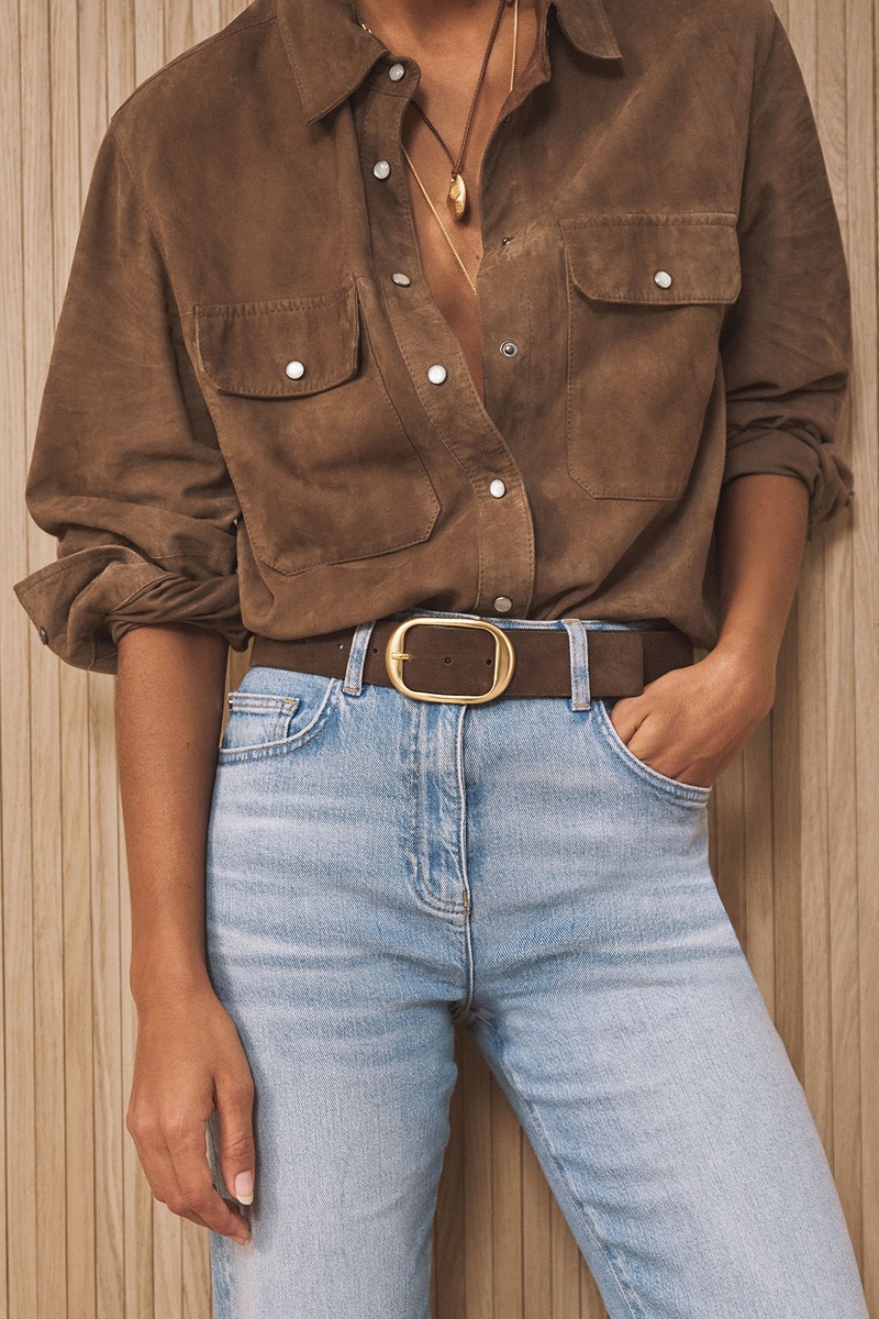 Delilah Atelier Suede Western Press-Stud Shirt
