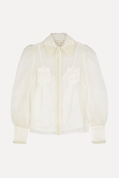 High Tide Pearl-Embellished Linen-Blend Shirt from Zimmermann