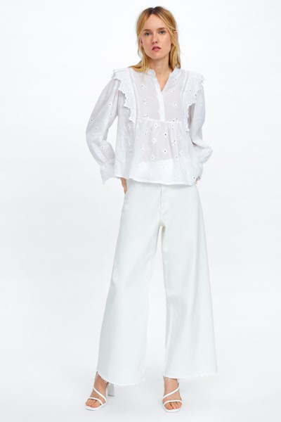 Embroidered Frilled Top from Zara