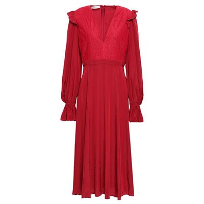 Lace-Paneled Crepe De Chine Midi Dress from Philosophy Di Lorenzo Serafini