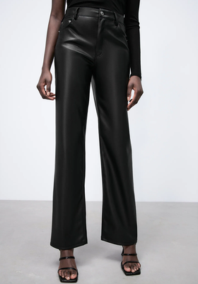 90s Full Length Faux-Leather Trousers from Zara