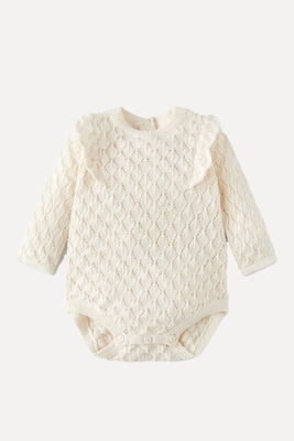 Textured Openwork Knit Bodysuit With Ruffles from Zara