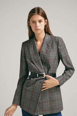 Slim Fit Checked Wool Blazer from Massimo Dutti