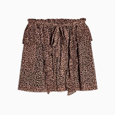 Leopard Print Ruffle Mini Skirt