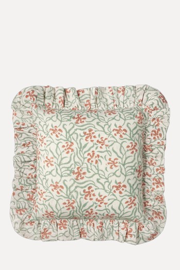 Terracotta Eucalyptus Okra Linen Frilly Cushion from Alice Palmer & Co