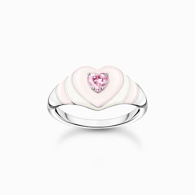 Ring Heart with Pink Stones Silver
