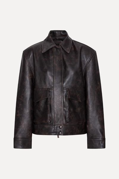 Brown V-Shaped Leather Jacket from REMAIN Birger Christensen