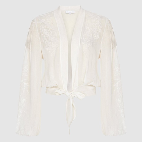 Ashley Embroidered Resortwear Tie Front Top from Reiss