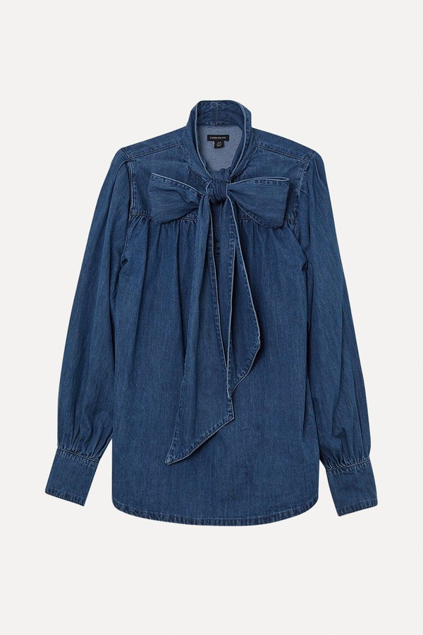 Denim Pussy-Bow Blouse from KAREN MILLEN