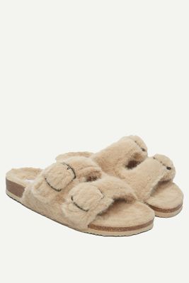 Faux Fur Buckle Cork Slider Slippers from The White Company