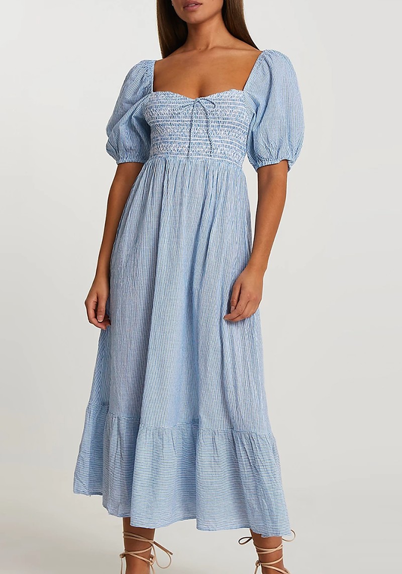 Puff Sleeves Smock Midi Beach Dress from River Island 