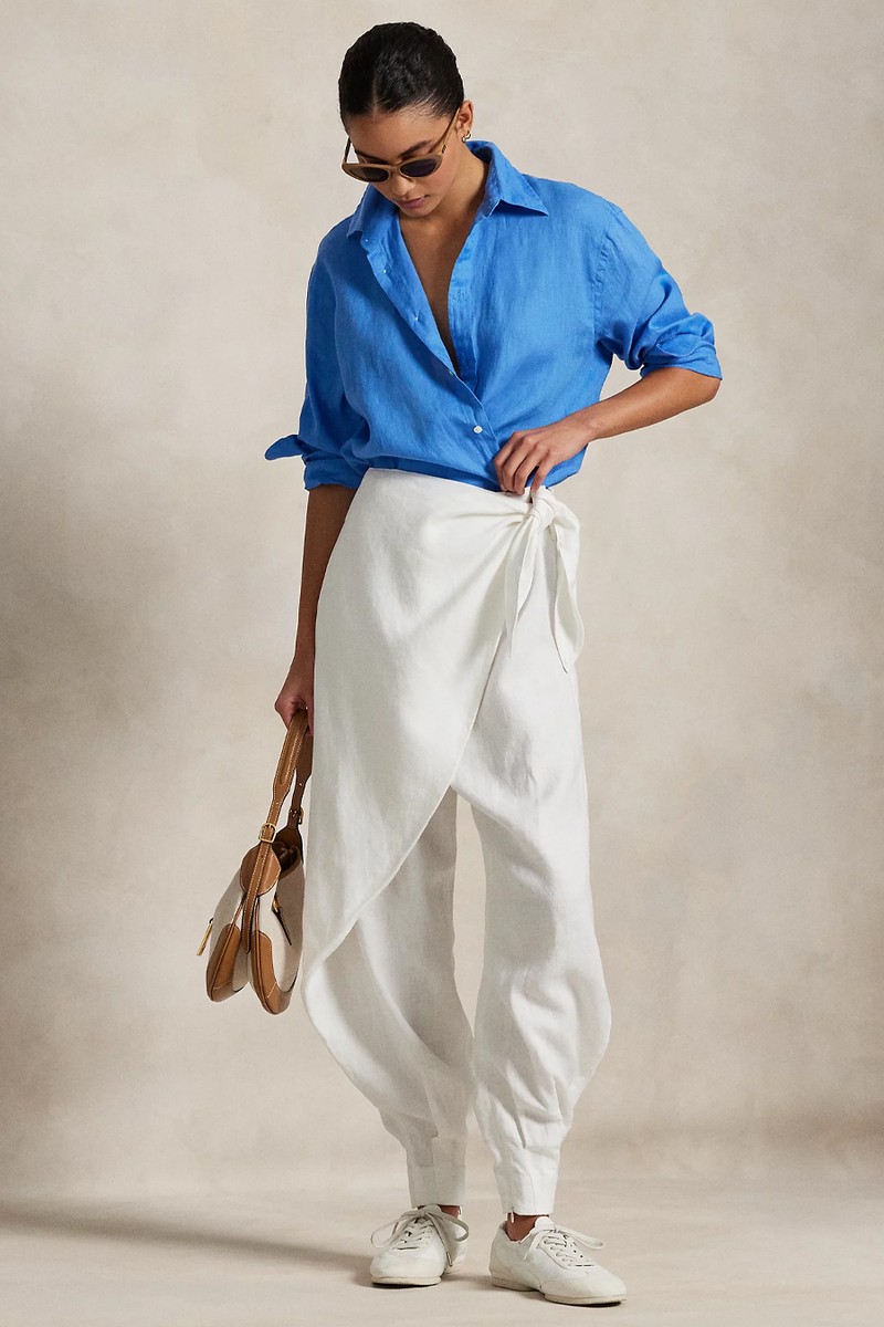 Linen Wide-Leg Tapered Wrap Trouser