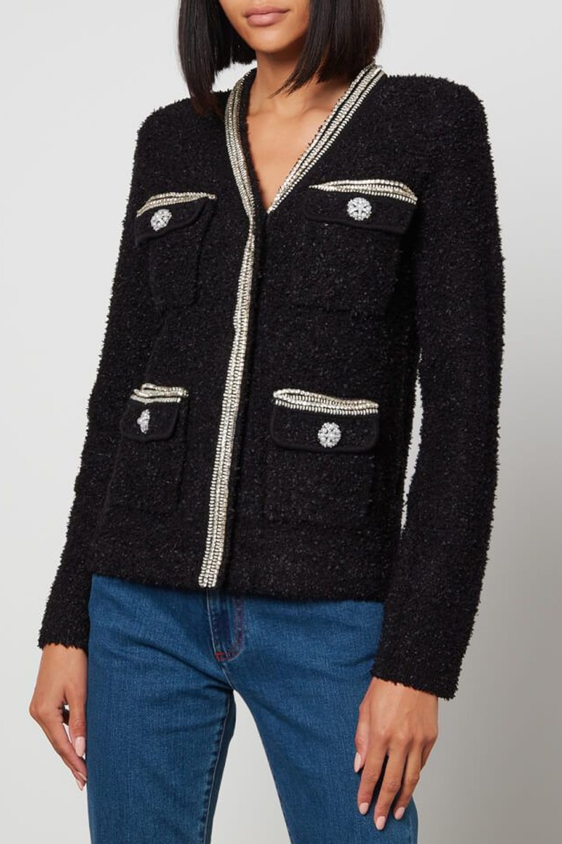 Embellished Bouclé Knit Cardigan from Self-Portrait