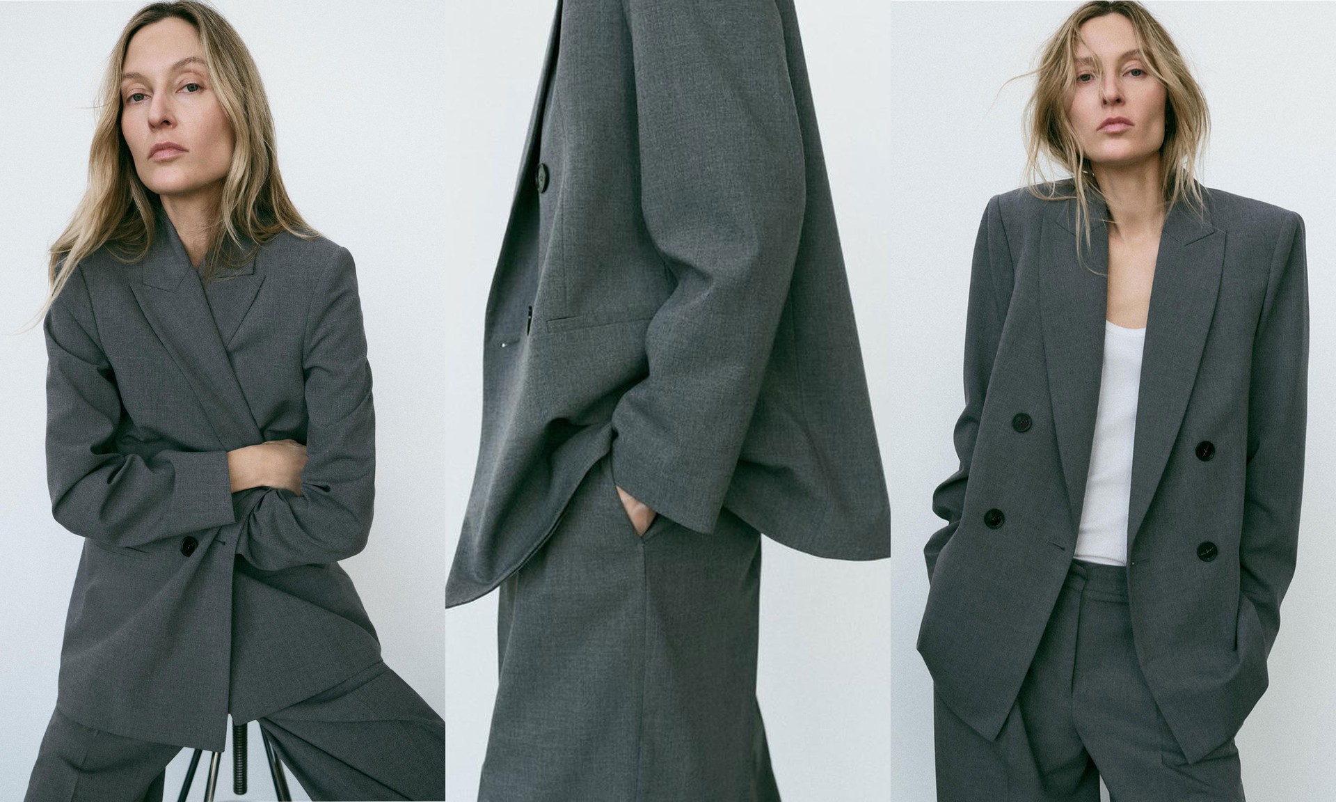 Double-Breasted Blazer With Shoulder Pads