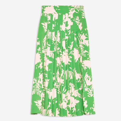 Green Abstract Floral Pleat Midi Skirt from Topshop
