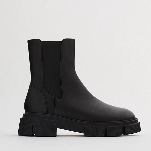 Flat Leather Ankle Boots With Track Sole from Zara