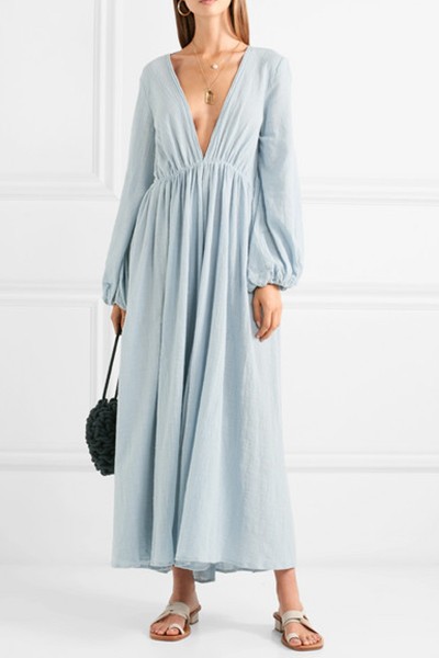 Gathered Cotton-Gauze Maxi Dress from Kalita