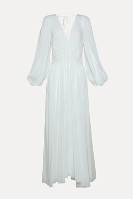 Long Dress In Cotton And Silk Voile - White