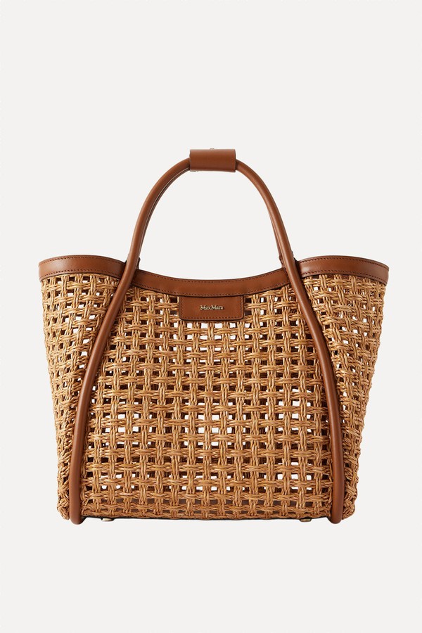 Leather-Trimmed Woven Raffia Tote Bag from Max Mara
