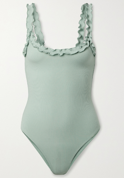 Flute Ruffled Ribbed Bodysuit from Reformation 