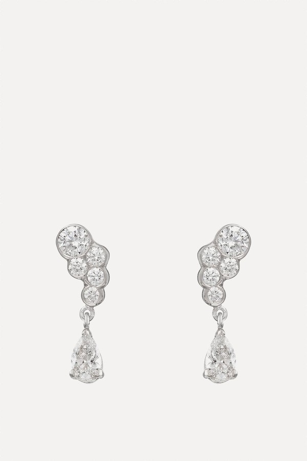 Five Diamond Scallop Cluster Earrings With Pear Drops